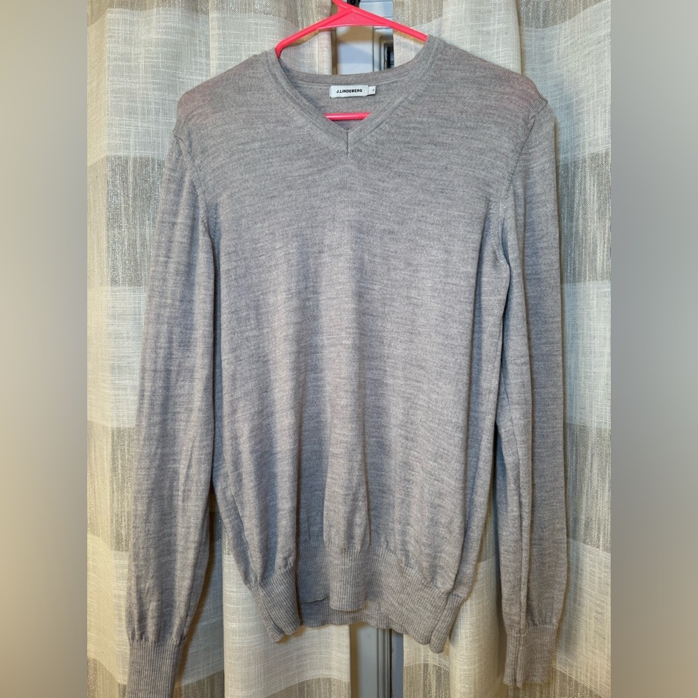 J.Lindeberg Light Gray 100% Merino Wool V-Neck Sweater